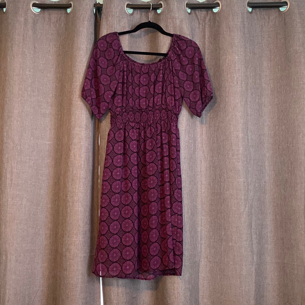 Purple black floral cap sleeve dress